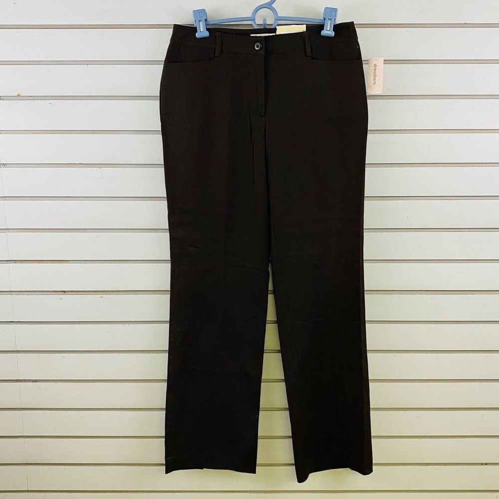 Womens 10 DressBarn Tummy Control Pants Brown Trouser Leg 32"‎ Inseam